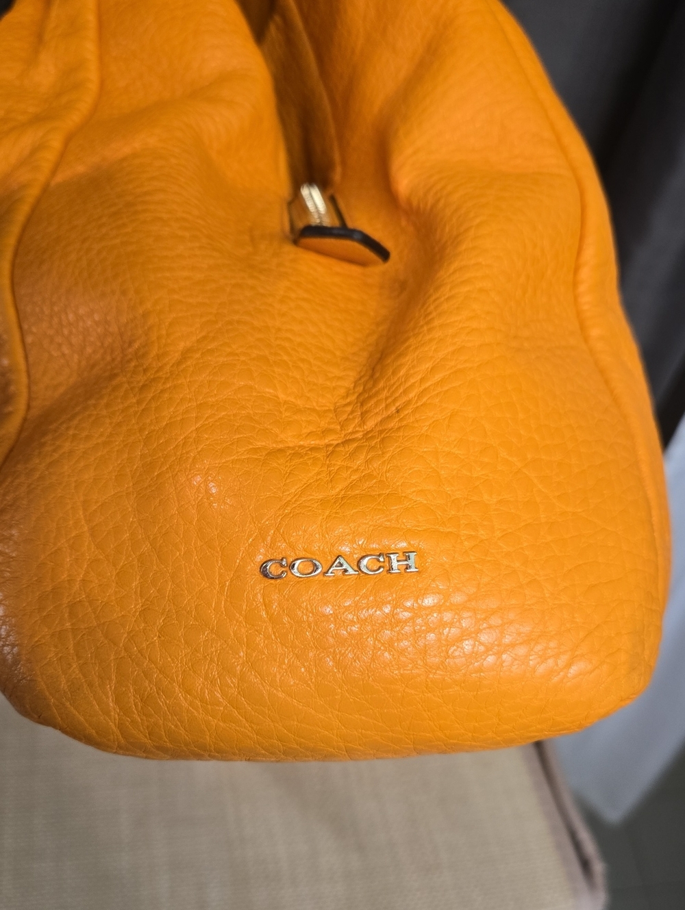 Coach Edie Orange Pebbled Leather Shoulder Bag - Picture 4 of 13